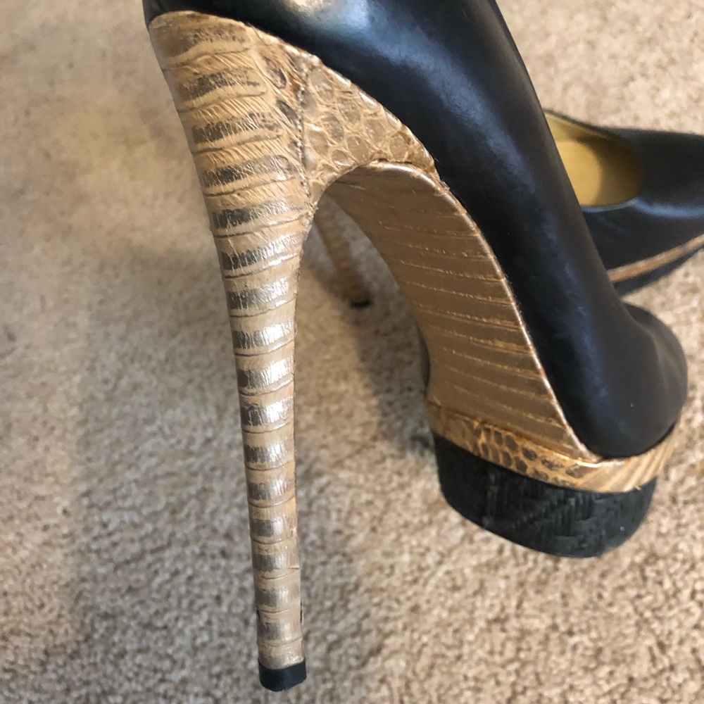 Brian Atwood Black Leather Platform Stilettos Sz 8